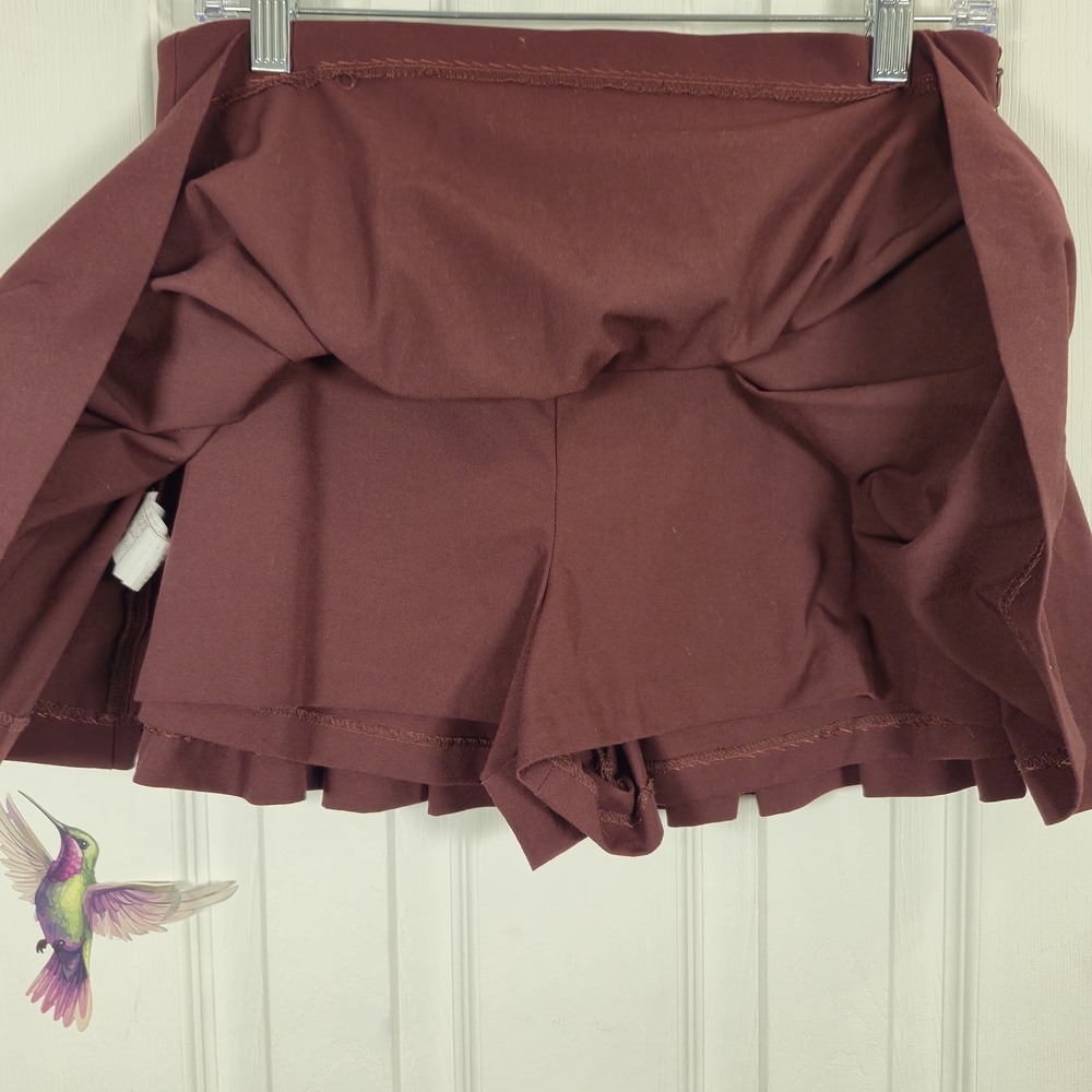 ZARA Burgundy Pleated Skort Mini | High-Waist Preppy Chic Size M - Picture 3 of 5